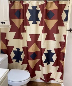 Red Blue Tan Southwestern Shower Curtain, Western or Aztec Tribal Living Quarters Horse Trailer Decor