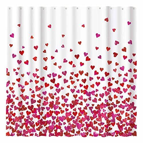 Red Bokeh Falling Hearts Shower Curtain - Romantic And Decorative