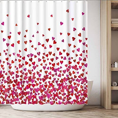 Red Bokeh Falling Hearts Shower Curtain - Romantic And Decorative - Image 2