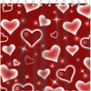 Red Bokeh Heart Print Shower Curtain with Falling Hearts and Stars Design for Valentine's Day