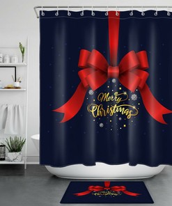 Red Bow Shower Curtain - Merry Christmas Snowflake Bathroom Accessories