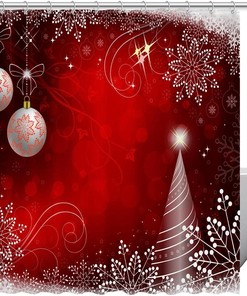 Red Bright Christmas Snowflakes Fabric Shower Curtain for Bathroom Decor