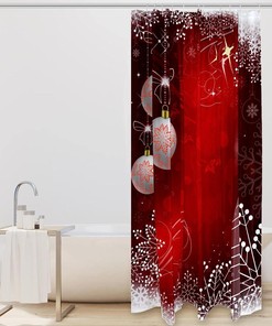 Red Bright Christmas Snowflakes Fabric Shower Curtain for Bathroom Decor