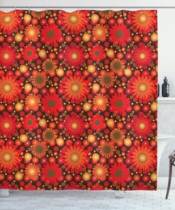 Red Brown Vivid Botanical Print Shower Curtain for Bathroom