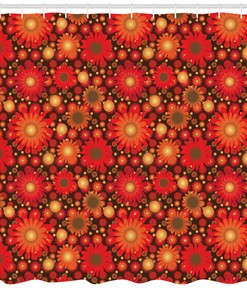 Red Brown Vivid Botanical Print Shower Curtain for Bathroom