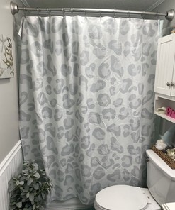 Red Bubble Light Gray Leopard Animal Print Shower Curtain, Fashion Bath Curtain