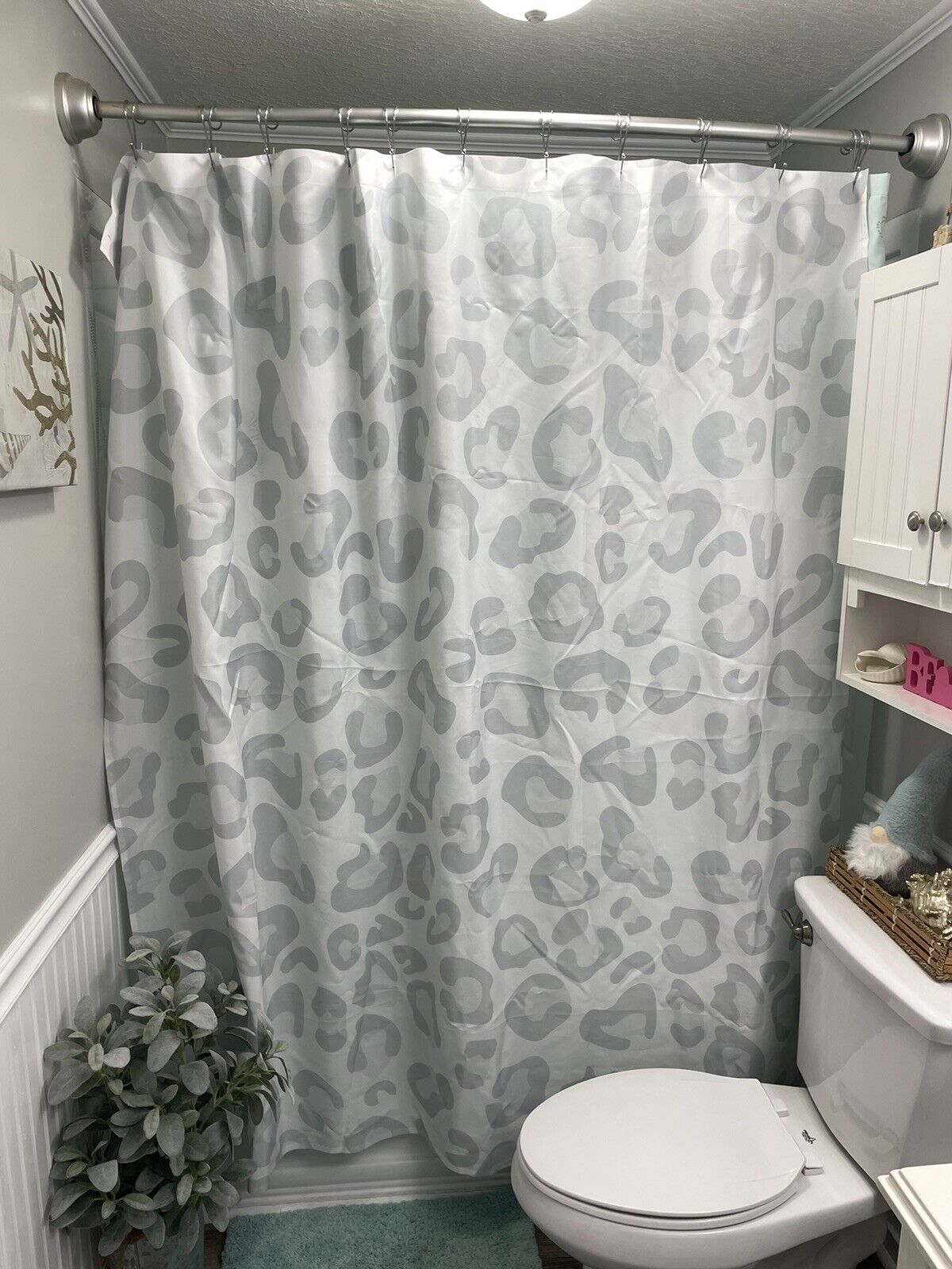 Red Bubble Light Gray Leopard Animal Print Shower Curtain, Fashion Bath Curtain