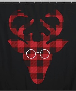 Red Buffalo Plaid Deer Trendy Modern Shower Curtain with Waterproof Fabric Bathroom Decorations