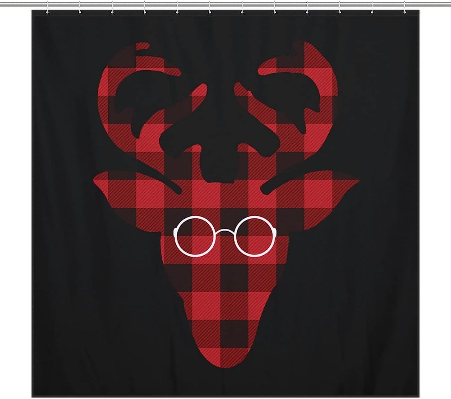 Red Buffalo Plaid Deer Trendy Modern Shower Curtain with Waterproof Fabric Bathroom Decorations
