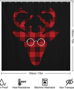 Red Buffalo Plaid Deer Trendy Modern Shower Curtain with Waterproof Fabric Bathroom Decorations