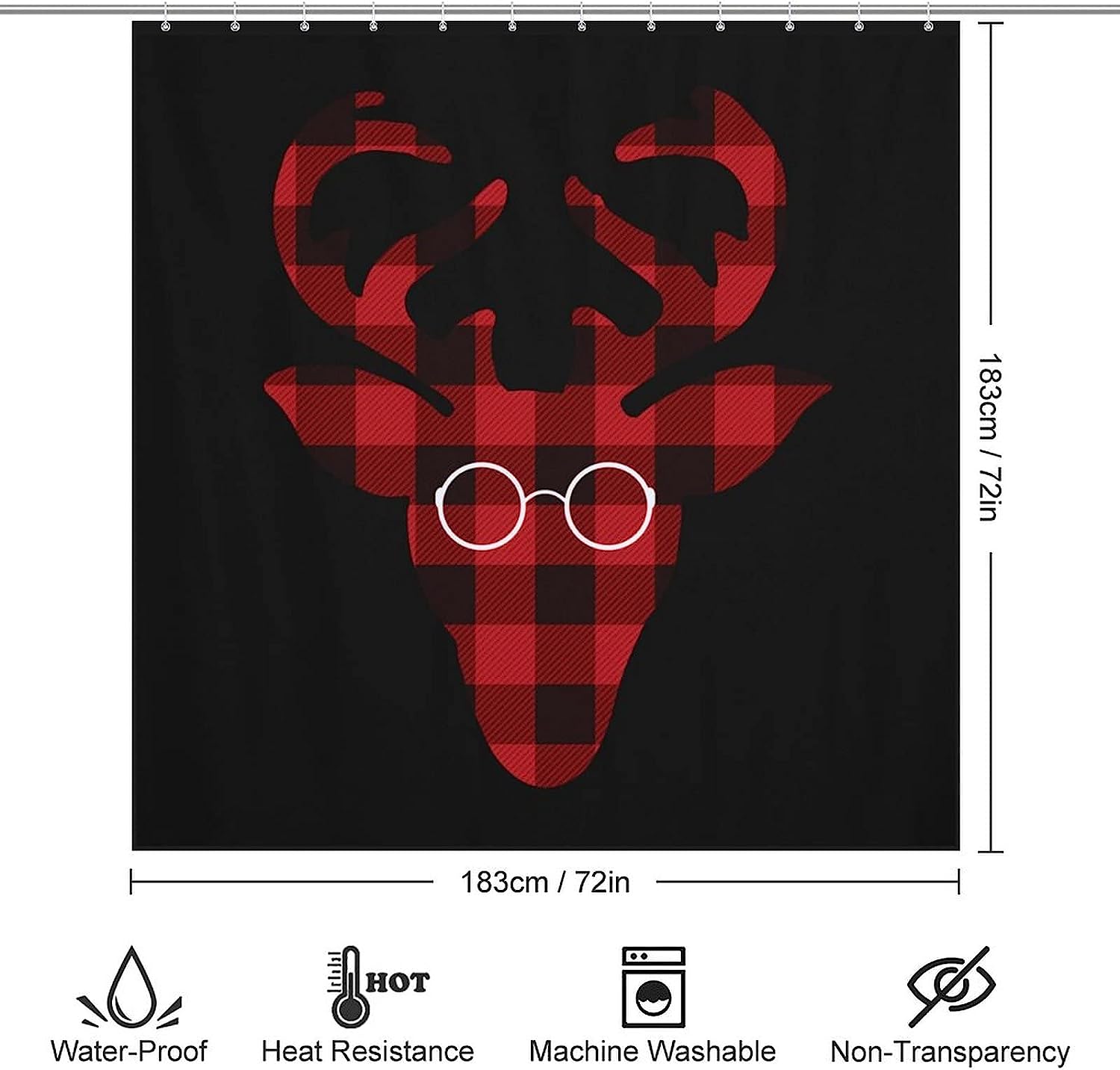 Red Buffalo Plaid Deer Trendy Modern Shower Curtain with Waterproof Fabric Bathroom Decorations