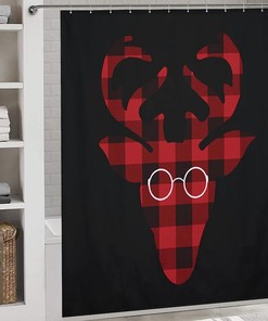 Red Buffalo Plaid Deer Trendy Modern Shower Curtain with Waterproof Fabric Bathroom Decorations