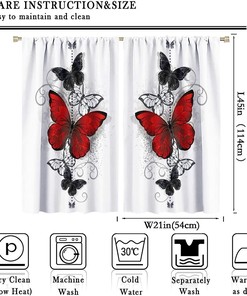 Red Butterfly Flowers Printed Curtains for Girls Room with Blackout Window Curtain Panels and Rod Pocket Window Drapes