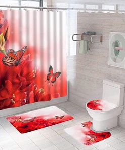 Red Butterfly with Flowers Shower Curtain for a Decorative Bathroom Curtain