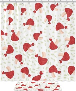 Red Canopy Mushroom Printed Bathroom Tub Set With Waterproof Fabric Shower Curtain