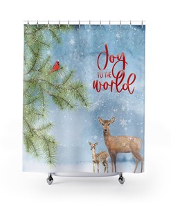 Red Cardinal And Christmas Saying Woodland Print Shower Curtain For Bathroom Decor