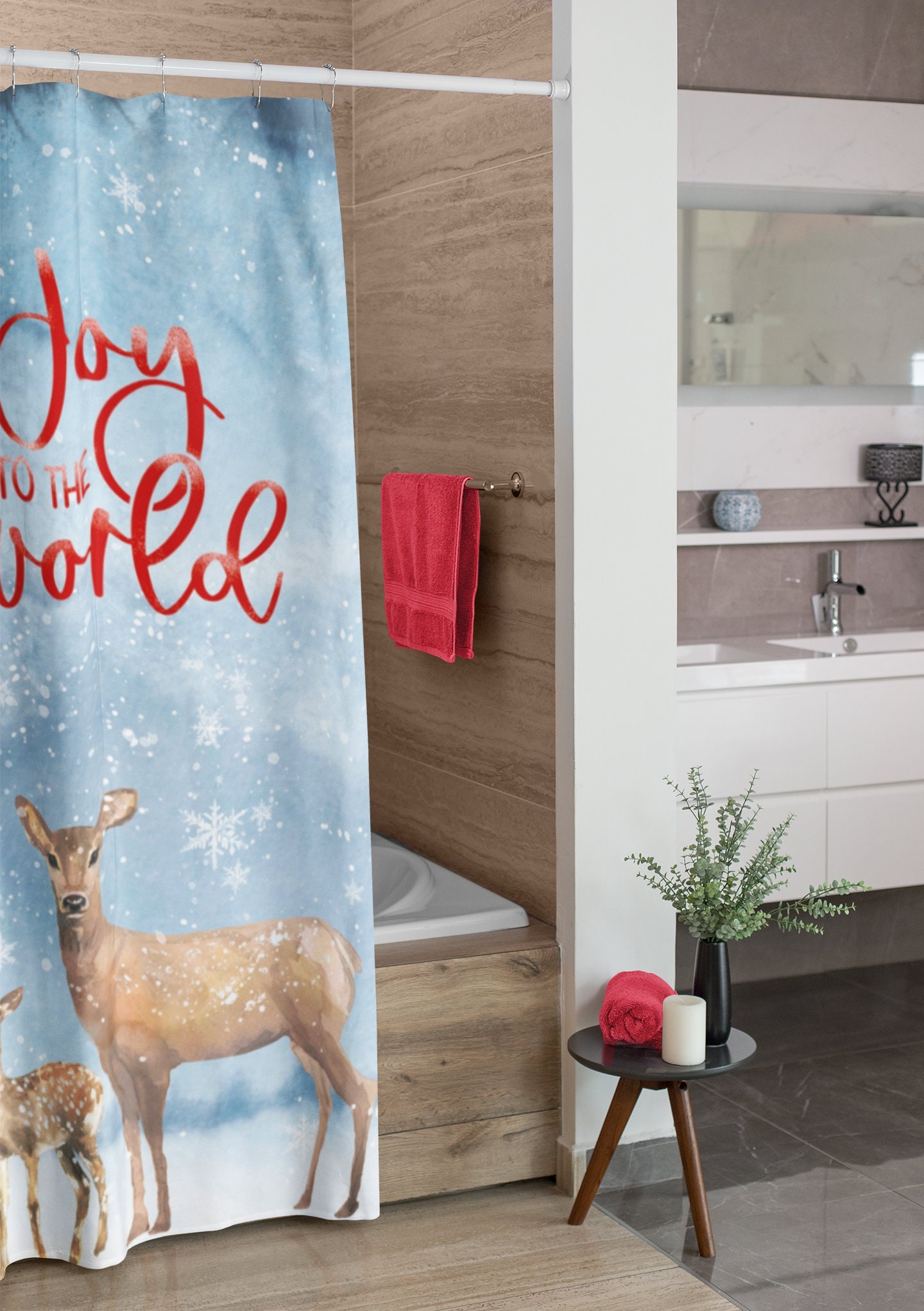 Red Cardinal And Christmas Saying Woodland Print Shower Curtain For Bathroom Decor - Image 4