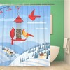Red Cardinal Birds Shower Curtain with Rural Community and Birdfeeding Design, Winter Bathroom Decor 