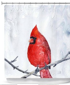 Red Cardinal Painting Artistic Bathroom Colorful Modern Decor Shower Curtain