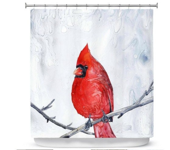 Red Cardinal Painting Artistic Bathroom Colorful Modern Decor Shower Curtain