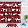 Red Checkered Camp Tents Trees Reindeers Bears Shower Curtain Bathroom Decor for Winter Holiday