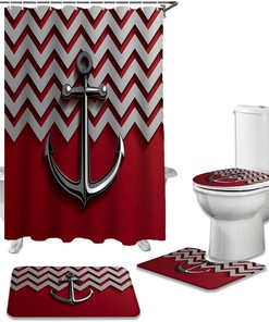 Red Chevron Nautical Anchor Creative Shower Curtain Ideas