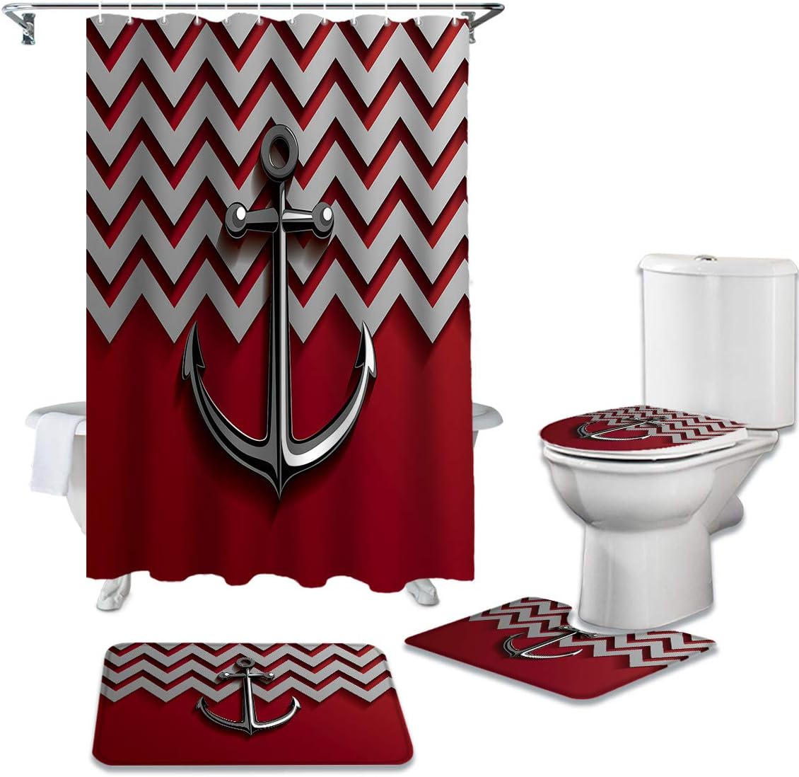 Red Chevron Nautical Anchor Creative Shower Curtain Ideas