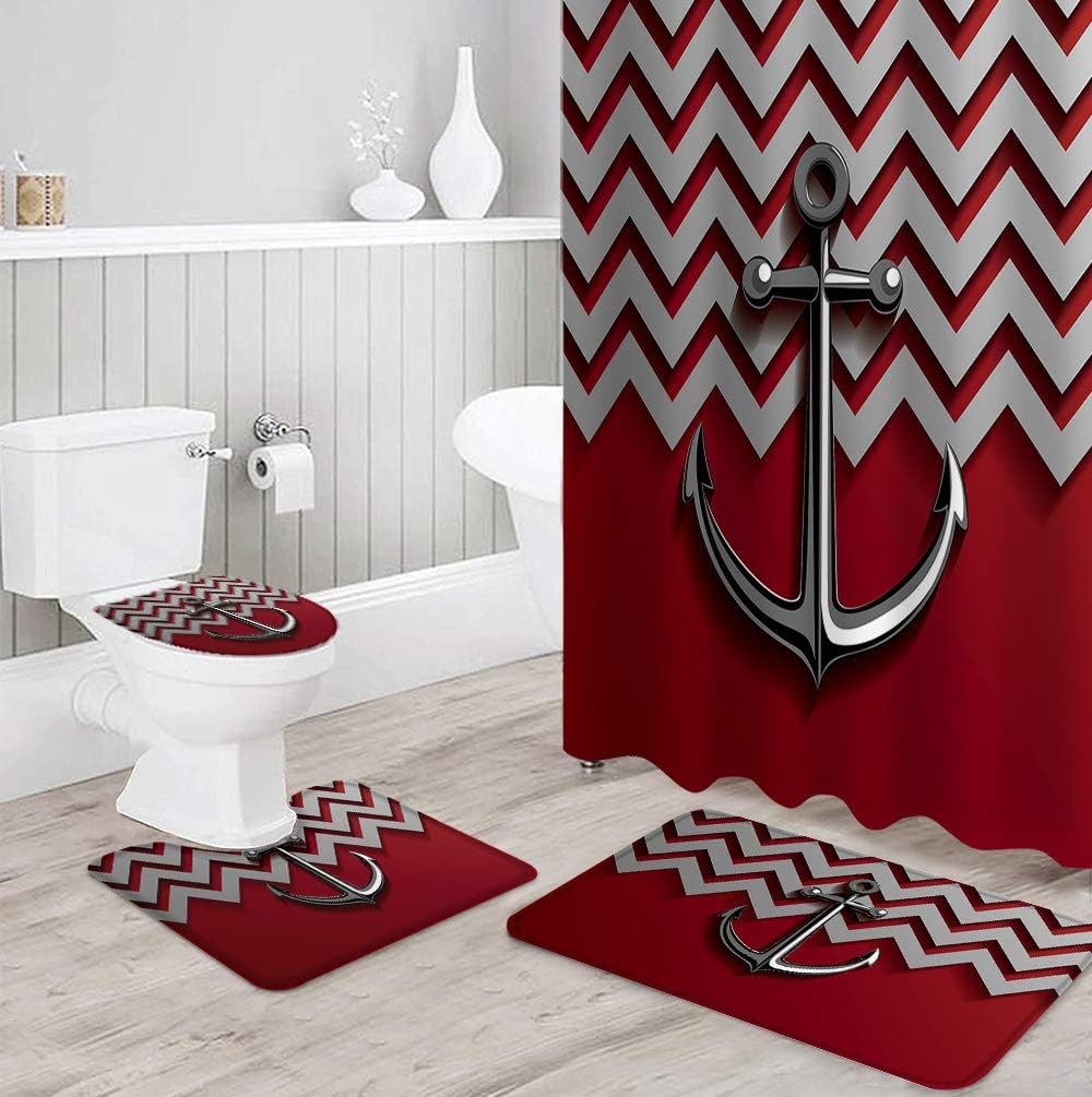Red Chevron Nautical Anchor Creative Shower Curtain Ideas