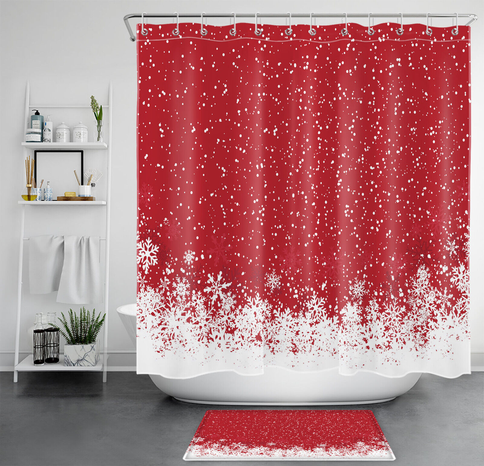 Red Christmas Ball Snowflake Winter Shower Curtain