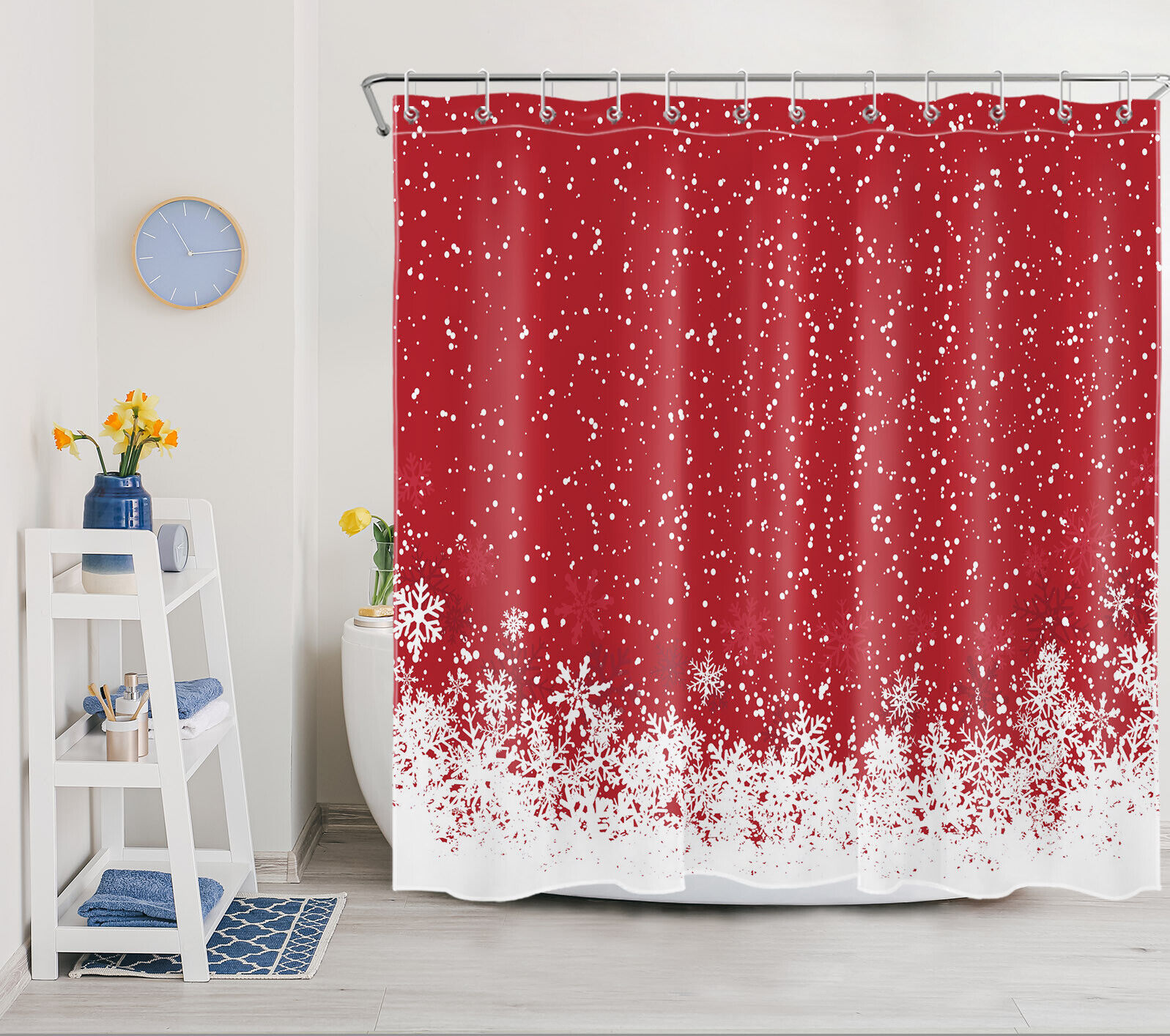 Red Christmas Ball Snowflake Winter Shower Curtain