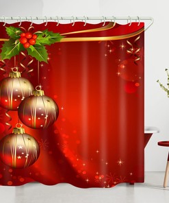 Red Christmas Lantern Shower Curtain with Art Print for Bathroom Accessories 