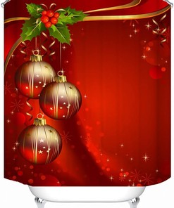 Red Christmas Lantern Shower Curtain with Art Print for Bathroom Accessories