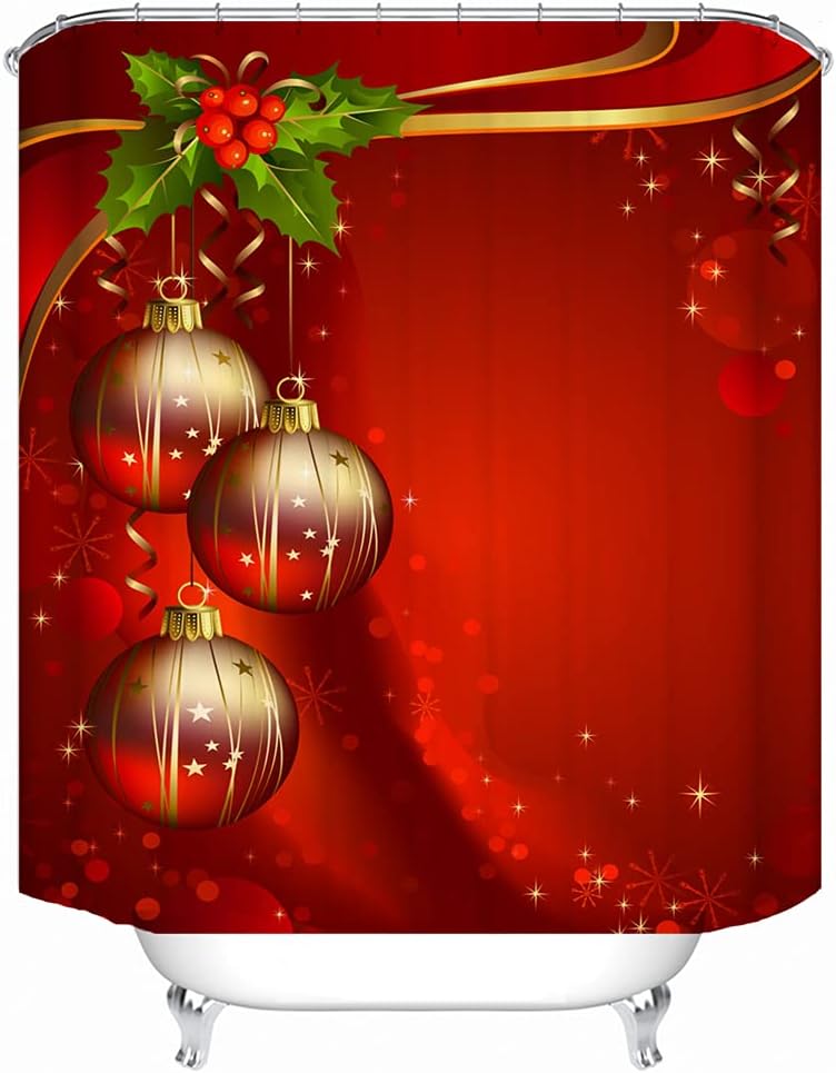 Red Christmas Lantern Shower Curtain with Art Print for Bathroom Accessories