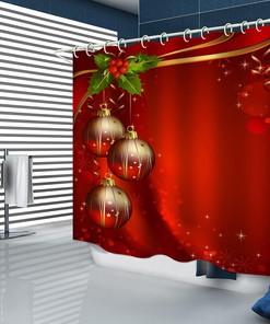 Red Christmas Lantern Shower Curtain with Art Print for Bathroom Accessories
