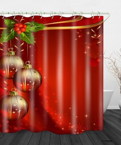 Red Christmas Lantern Shower Curtain with Art Print for Bathroom Accessories