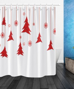 Red Christmas Tree And Snowflakes Festive Shower Curtain For Your Bathroom