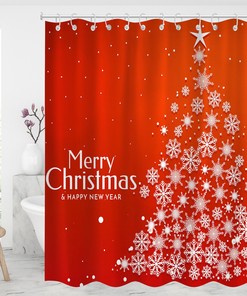 Red Christmas Tree Waterproof Shower Curtain - Rustic Farmhouse Bathroom Decor