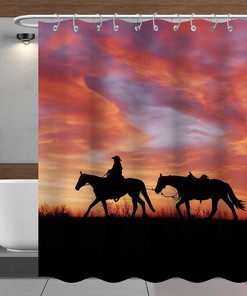 Red Cowboy Shower Curtain with John Wayne Print - Waterproof Fabric Bathroom Shower Curtain with Western Accents