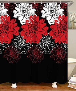 Red Dahlia Floral Print Bathroom Shower Curtain