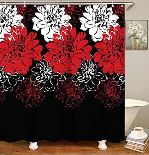 Red Dahlia Floral Print Bathroom Shower Curtain