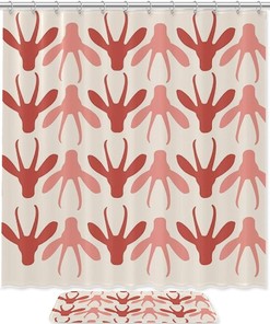 Red Deer Head Silhouette Printed Bathroom Tub Set With Waterproof Fabric Shower Curtain