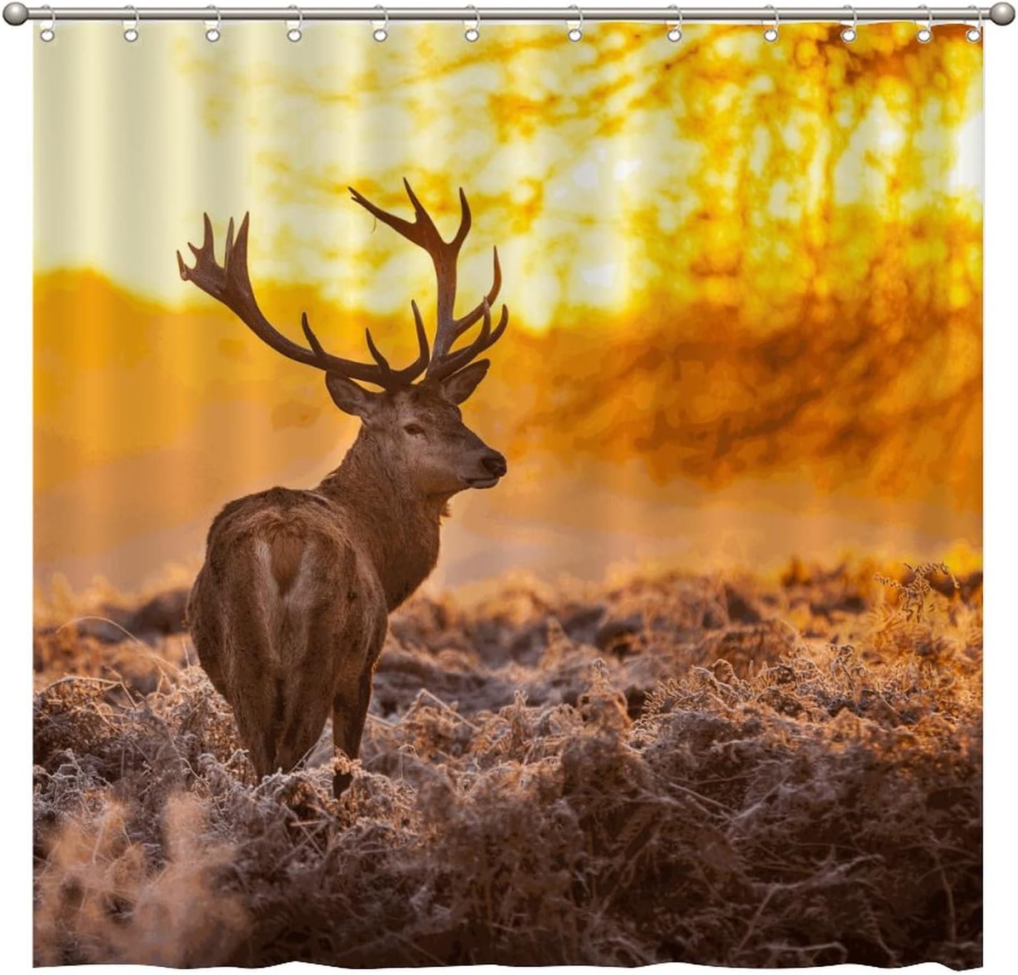 Red Deer at Sunrise Shower Curtain for Nature Bathroom Decor