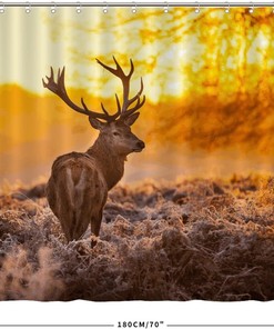 Red Deer at Sunrise Shower Curtain for Nature Bathroom Decor