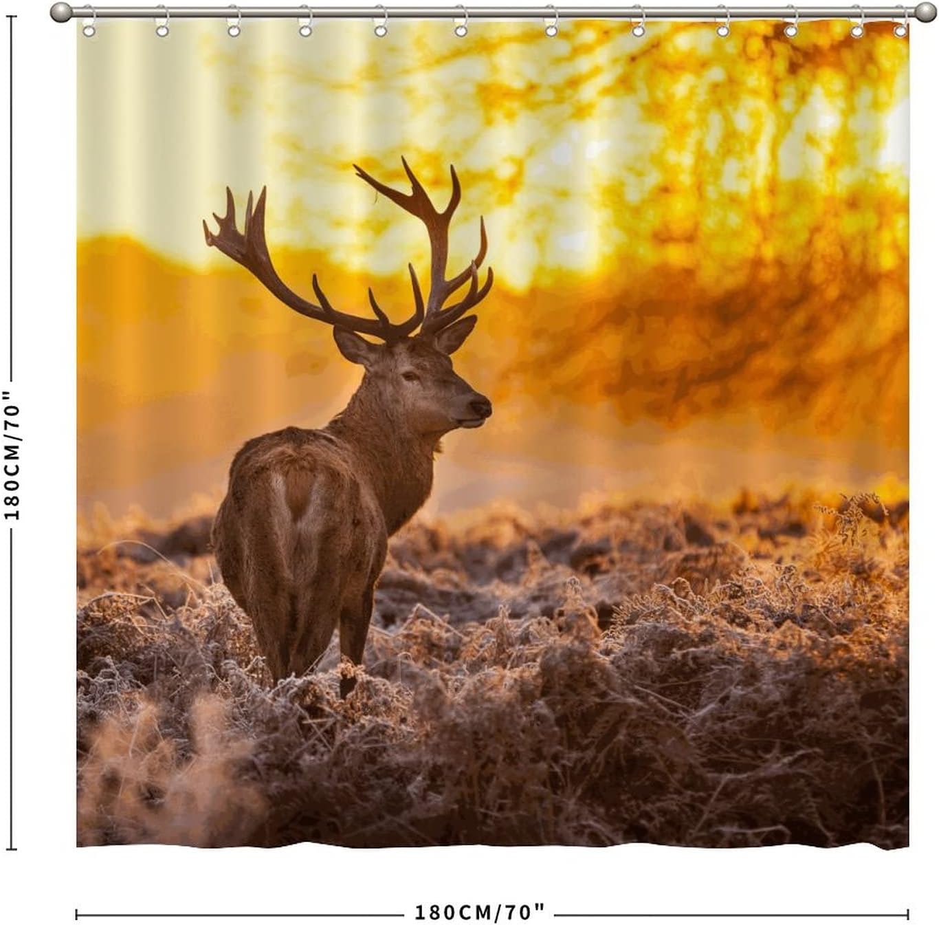 Red Deer at Sunrise Shower Curtain for Nature Bathroom Decor
