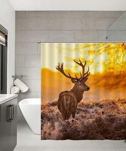 Red Deer at Sunrise Shower Curtain for Nature Bathroom Decor
