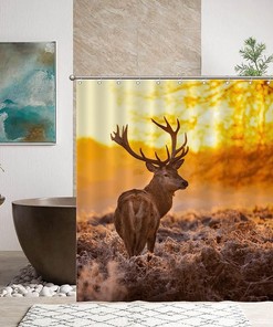 Red Deer at Sunrise Shower Curtain for Nature Bathroom Decor