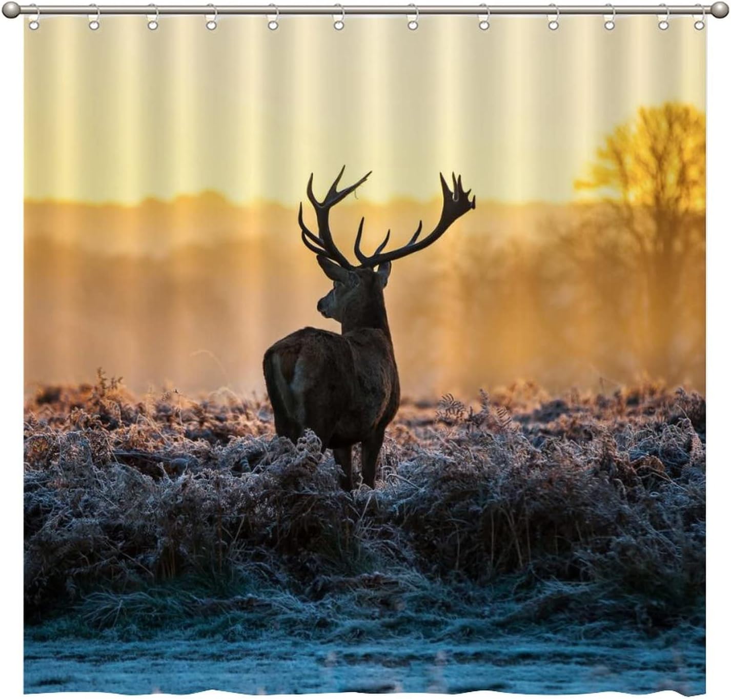 Red Deer in Forest Print Shower Curtain for Rustic Bathroom Decor