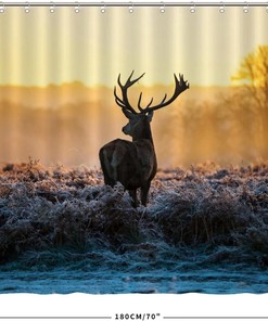 Red Deer in Forest Print Shower Curtain for Rustic Bathroom Decor