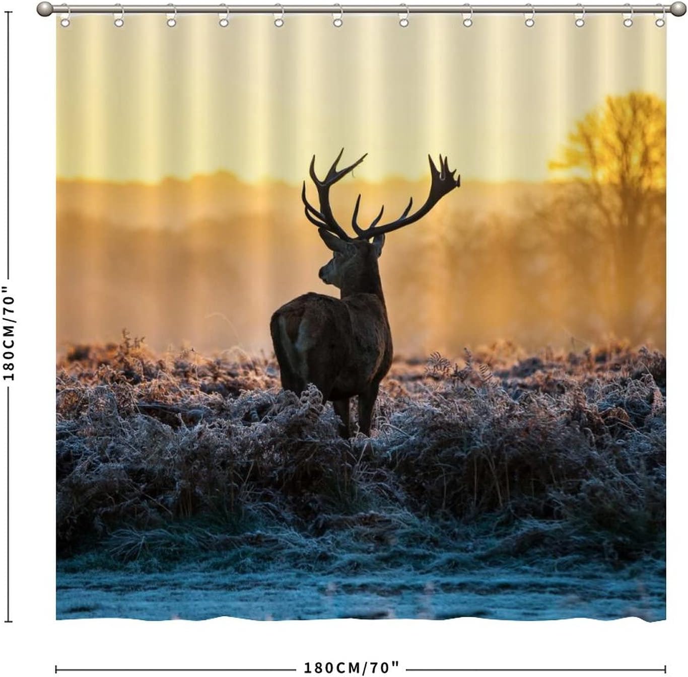 Red Deer in Forest Print Shower Curtain for Rustic Bathroom Decor