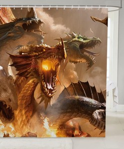 Red Dragon Shower Curtain - Fantasy Magic Medieval Animal Design for Bathroom Decoration